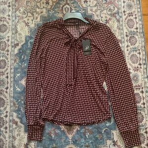 Adrianna Papell Burgundy Patterned Blouse
